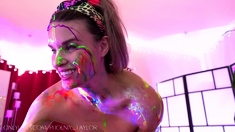 Blonde euro babe makes out while masturbating
