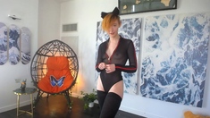 Amateur redhead masturbates then gives a blowjob