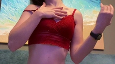 Stunning brunette in lingerie loves to masturbate