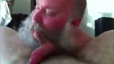 Bearded Daddy Sucks Big Cock
