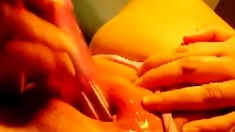 Wet puffy pussy masturbation on close-up